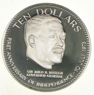 Silver - Huge - 1974 Bahamas 10 Dollars - World Silver Coin - 49.  9 Grams 296
