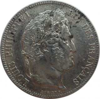 French Coin,  1833 Bb,  Strasbourg,  5 Francs Silver,  Louis Philippe,  Grade Au,
