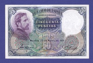 50 Pesetas 1931 Banknote From Spain.