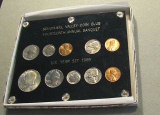 1969 Us Year Set W/ Silver Half Dollar Schuylkill Valley Coin Club