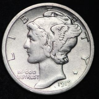 Au 1919 - S Mercury Silver Dime Coin