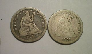 1857 And 1876 Seated Liberty Quarter
