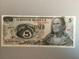 5 Peso Mexico Banknote 1971 Cir Corregidora Serie 1aa Banco De Mexico
