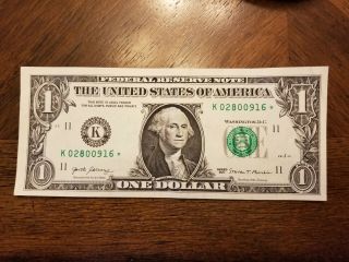 (k 02800916 ✯) 2017 $1 One Dollar Bill - Star Note -