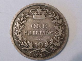 Queen Victoria 1874 Great Britain Sterling Silver Shilling