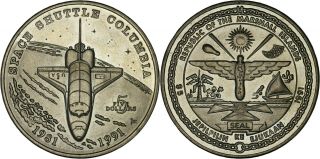 Marshall Islands: 5 Dollars Copper - Nickel 1991 (space Shuttle Colombia) Unc