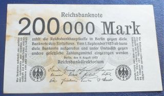 1923 Germany Reichsbanknote 200,  000 Marks P 100 Circulated Red 7