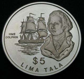 Tokelau Islands 5 Tala 1989 Proof - Silver - Captain John Byron - 510