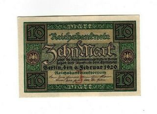 Xxx - Rare German 10 Reichsmark Weimar Banknote 1920 Unc