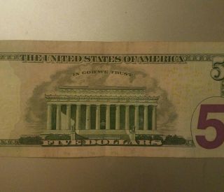2013 $5 FIVE DOLLAR FEDERAL RESERVE NOTE BILL FANCY SERIAL MH 14444743 B TRINARY 5