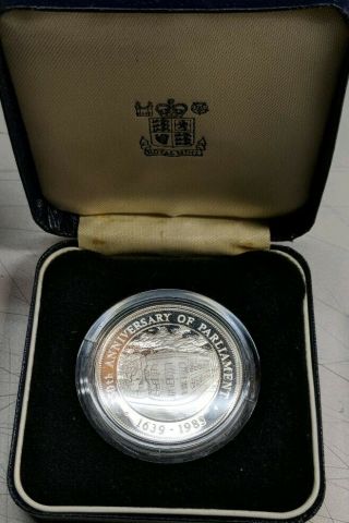 1989 Barbados 350th Anniversary Of Parliament $50 Silver Proof Coin 5k.
