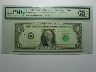 1963 $1 Dollar Frn York Star Note Fr 1900 - Bm Mule Pmg Gem Unc 65 Epq