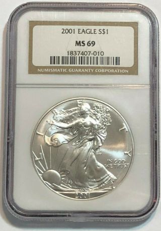 2001 1 Oz Silver American Eagle Ngc Ms 69