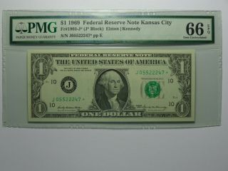 1969 $1 Dollar Frn Kansas City Star Note Fr 1903 - J Pmg Gem Unc - 66 Epq