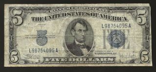 $5 1934 Five Dollar Bill Blue Seal Silver Certificate $2 Bill Unc W - 136