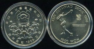 South Korea 1000 Won " Table Tennis Olympiad Seoul 1988 " 1987 Coin Unc