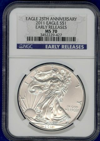 2011 American Silver Eagle Ngc Ms70 Early Releases Blue Label