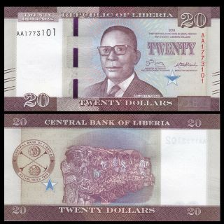 Liberia 20 Dollars,  2016 (2017),  P -,  Aa Prefix,  Design,  Unc