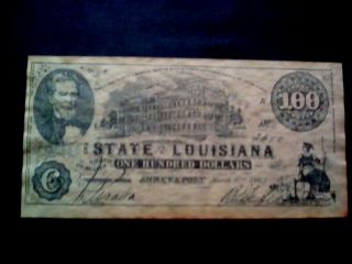 1863 Civil War Confederate 100 Dollar Note Bill State Of Louisiana Shreveport La
