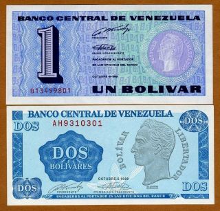 Set Venezuela,  1;2 Bolivares,  1989,  Picks 68 - 69,  Unc