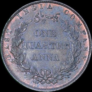 India,  East India Company - 1858 1/4 Anna Ef Attractively Toned Coin