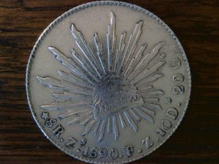 1890 Zs F.  Z.  Zacatecas Mexico Silver 8 Reales