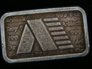 Tarnished Toned Vintage 1981 A - Mark 1 Ounce.  999 Fine Silver Bar Stackable Bar