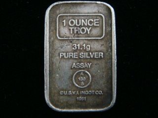 TARNISHED TONED VINTAGE 1981 A - MARK 1 OUNCE.  999 FINE SILVER BAR STACKABLE BAR 2