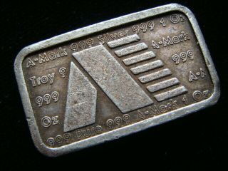 TARNISHED TONED VINTAGE 1981 A - MARK 1 OUNCE.  999 FINE SILVER BAR STACKABLE BAR 3