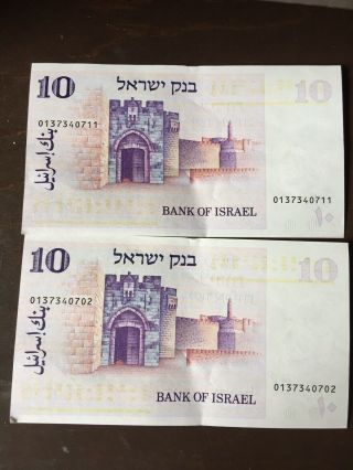 Paper Money (2) ISRAEL 1973 10 Lirot Bank of Israel Currency Aunc Banknote 3
