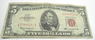 One (1) 1963 Red Seal Five Dollar ($5) United States Note