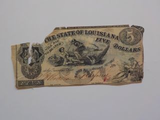 Civil War Confederate 1862 5 Dollar Bill Baton Rouge Louisiana Paper Money Note