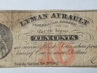 1862 Lyman Ayrault Commercial Broker 10 Cents Obsolete Bank Note