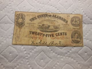 Obsolete Confederate State Of Alabama 25 Cent Fractional 1863
