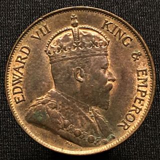 1902 Hong Kong 1 Cent,  Km 11,  Auncirculated