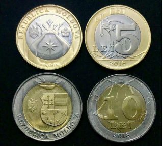 Moldova Set 2 Unc 5 10 Lei 2018 Bi - Metallic Coin Unc Nr