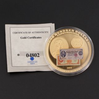 24k Gold Clad Gold Certificate $100 Banknote Benton Commemorative Coin