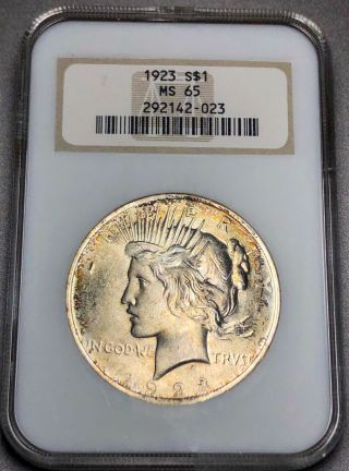 1923 Peace Dollar $1 Ngc Ms65 - Colorful Toning
