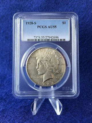 1928 - S Peace Silver Dollar $1 Pcgs Au55 About Uncirculated " Luster "
