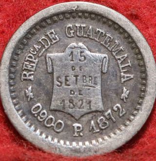 1872 Guatemala 1/2 Real Silver Foreign Coin