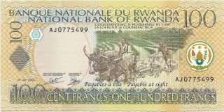 Rwanda 100 Francs,  P - 29b,  Unc From 2003,  Oxen And Mountain Scene - Note