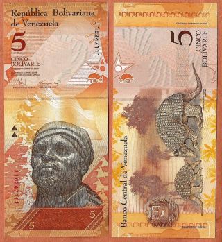 Venezuela 2008 Unc 5 Bolivares Banknote Paper Money Bill P - 89b