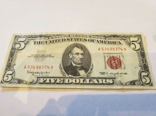 1963 $5.  00 Dollar United States Note (red Seal)