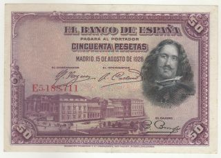 Spain 50 Pesetas 1928 Issue Banknote P75b In Xf,