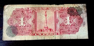 Banco DE Mexico Paper Money1 Peso B.  note Rare Hard Find Aztec Series Fair Cond 4