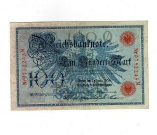 Xxx - Rare German 100 Mark Empire Banknote From 1908 Red No.  Very F Con