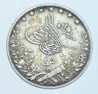 Egypt Abdul Hamid Ii 2 Qirsh,  Ah - 1293/24 (1896) Silver Coin Vf