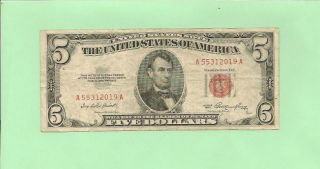 N1s 1953 $5 Red Seal U.  S.  Note A 5531 2019 A.  1953 $5 A - A