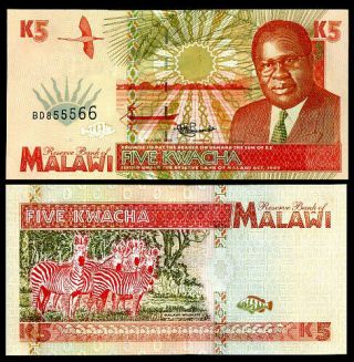 Malawi 5 Kwacha 1995 P 30 Unc Nr