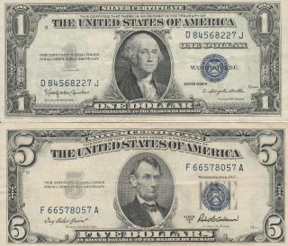 1935 - H $1.  00 Silver Certificate And 1953 - A $5.  00 Silver Certificate,